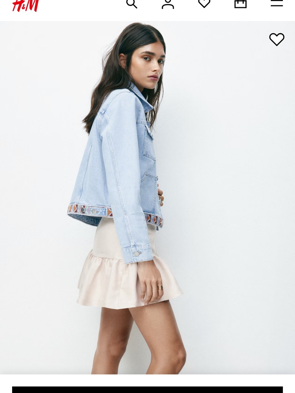 NWT (P-25/XXL) H&M Embroidered-Detail Denim Jacket - Picture 2 of 9